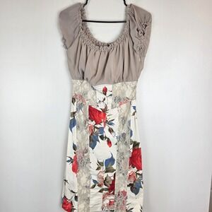 DRESS AUTHENTIC RINA SCIMENTO FLORAL PRINT ROSES  RED WOMENS MEDIUM LACE.B04